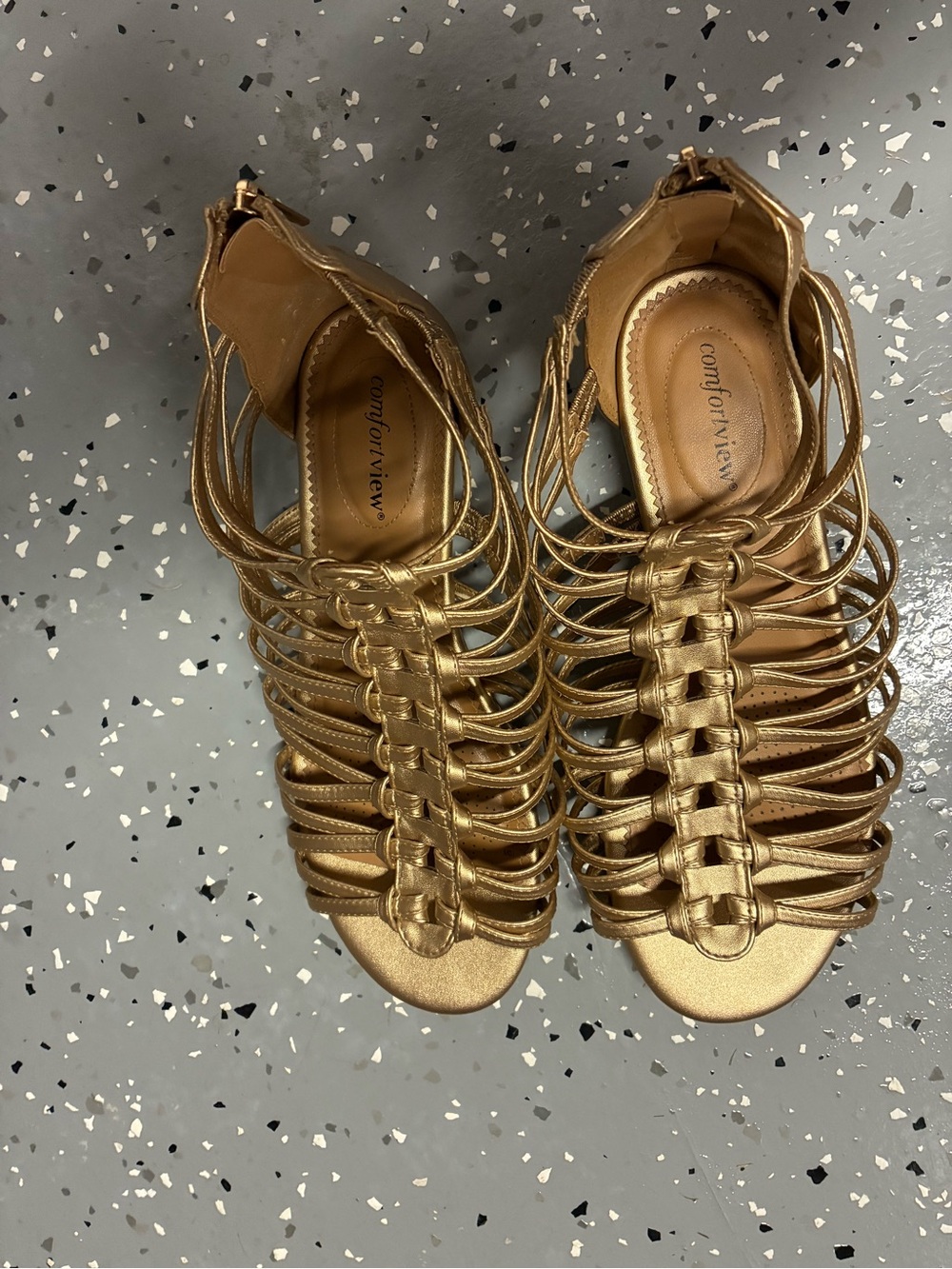 comfortview Metallic Gold Strappy Gladiator Sandals